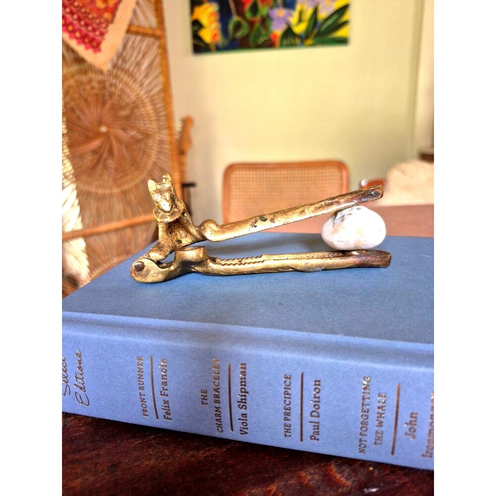 Vintage 5" SQUIRREL Golden SOLID BRASS Cast Iron Nut Cracker OLD Library Office